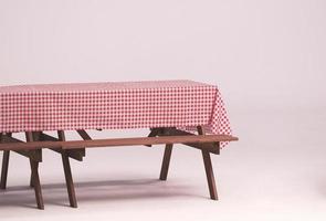 Wood table and red napkin for outdoor party. photo