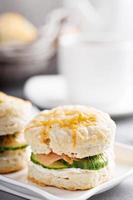 Homemade biscuits with cream cheese and lox photo