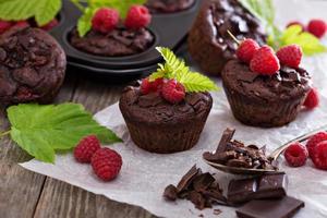 muffins de chocolate y yogur con frambuesas foto