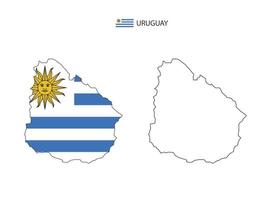 vector de ciudad de mapa de uruguay dividido por estilo de simplicidad de contorno. tiene 2 versiones, versión de línea delgada negra y versión de color de bandera de país. ambos mapas estaban en el fondo blanco.