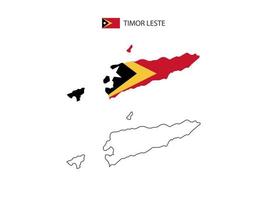 Timor Leste map city vector divided by outline simplicity style. Have 2 versions, black thin line version and color of country flag version. Both map were on the white background.