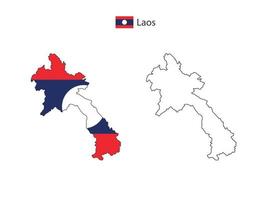 Laos map city vector divided by outline simplicity style. Have 2 versions, black thin line version and color of country flag version. Both map were on the white background.