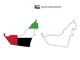 vector de ciudad de mapa de emiratos árabes unidos dividido por estilo de simplicidad de contorno. tiene 2 versiones, versión de línea delgada negra y versión de color de bandera de país. ambos mapas estaban en el fondo blanco.