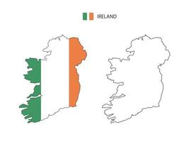 Ireland map city vector divided by outline simplicity style. Have 2 versions, black thin line version and color of country flag version. Both map were on the white background.