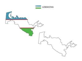 vector de ciudad de mapa de uzbekistán dividido por estilo de simplicidad de contorno. tiene 2 versiones, versión de línea delgada negra y versión de color de bandera de país. ambos mapas estaban en el fondo blanco.