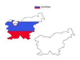 Slovenia map city vector divided by outline simplicity style. Have 2 versions, black thin line version and color of country flag version. Both map were on the white background.