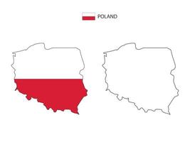 vector de ciudad de mapa de polonia dividido por estilo de simplicidad de contorno. tiene 2 versiones, versión de línea delgada negra y versión de color de bandera de país. ambos mapas estaban en el fondo blanco.