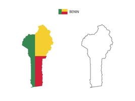 Benin map city vector divided by outline simplicity style. Have 2 versions, black thin line version and color of country flag version. Both map were on the white background.