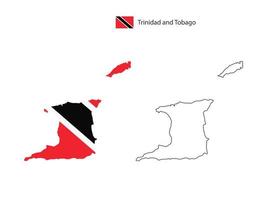 vector de ciudad de mapa de trinidad y tobago dividido por estilo de simplicidad de contorno. tiene 2 versiones, versión de línea delgada negra y versión de color de bandera de país. ambos mapas estaban en el fondo blanco.