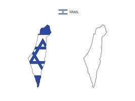 Israel map city vector divided by outline simplicity style. Have 2 versions, black thin line version and color of country flag version. Both map were on the white background.
