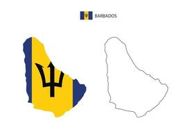 Barbados map city vector divided by outline simplicity style. Have 2 versions, black thin line version and color of country flag version. Both map were on the white background.