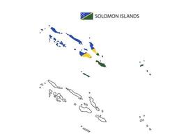 Solomon Islands map city vector divided by outline simplicity style. Have 2 versions, black thin line version and color of country flag version. Both map were on the white background.