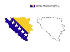 Bosnia and Herzegovina map city vector divided by outline simplicity style. Have 2 versions, black thin line version and color of country flag version. Both map were on the white background.