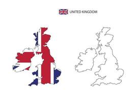 UK map city vector divided by outline simplicity style. Have 2 versions, black thin line version and color of country flag version. Both map were on the white background.