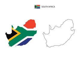 South Africa map city vector divided by outline simplicity style. Have 2 versions, black thin line version and color of country flag version. Both map were on the white background.