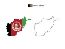 Afghanistan map city vector divided by outline simplicity style. Have 2 versions, black thin line version and color of country flag version. Both map were on the white background.