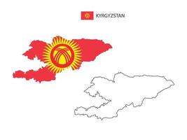 Kyrgyzstan map city vector divided by outline simplicity style. Have 2 versions, black thin line version and color of country flag version. Both map were on the white background.