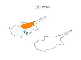 Cyprus map city vector divided by outline simplicity style. Have 2 versions, black thin line version and color of country flag version. Both map were on the white background.