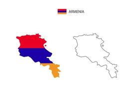 vector de ciudad de mapa de armenia dividido por estilo de simplicidad de contorno. tiene 2 versiones, versión de línea delgada negra y versión de color de bandera de país. ambos mapas estaban en el fondo blanco.