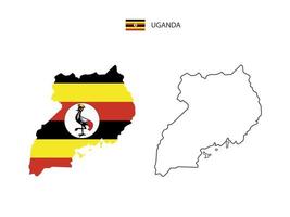 Uganda map city vector divided by outline simplicity style. Have 2 versions, black thin line version and color of country flag version. Both map were on the white background.