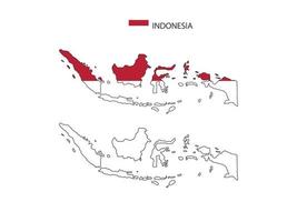 vector de ciudad de mapa de indonesia dividido por estilo de simplicidad de contorno. tiene 2 versiones, versión de línea delgada negra y versión de color de bandera de país. ambos mapas estaban en el fondo blanco.