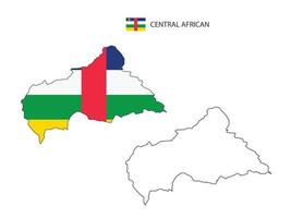 Central African map city vector divided by outline simplicity style. Have 2 versions, black thin line version and color of country flag version. Both map were on the white background.