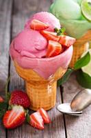 Variety of ice cream in bowls photo