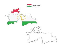 Tajikistan map city vector divided by outline simplicity style. Have 2 versions, black thin line version and color of country flag version. Both map were on the white background.