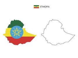 Ethiopia map city vector divided by outline simplicity style. Have 2 versions, black thin line version and color of country flag version. Both map were on the white background.