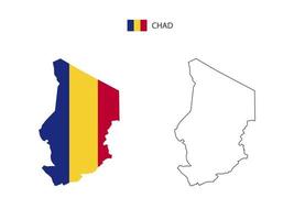 vector de ciudad de mapa de chad dividido por estilo de simplicidad de contorno. tiene 2 versiones, versión de línea delgada negra y versión de color de bandera de país. ambos mapas estaban en el fondo blanco.