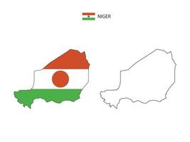 Niger map city vector divided by outline simplicity style. Have 2 versions, black thin line version and color of country flag version. Both map were on the white background.