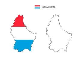 vector de ciudad de mapa de luxemburgo dividido por estilo de simplicidad de contorno. tiene 2 versiones, versión de línea delgada negra y versión de color de bandera de país. ambos mapas estaban en el fondo blanco.