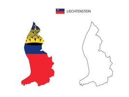 vector de ciudad de mapa de liechtenstein dividido por estilo de simplicidad de contorno. tiene 2 versiones, versión de línea delgada negra y versión de color de bandera de país. ambos mapas estaban en el fondo blanco.