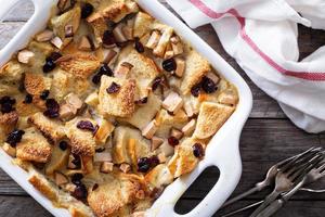Bread pudding breakfast casserole with pear photo