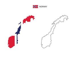 Norway map city vector divided by outline simplicity style. Have 2 versions, black thin line version and color of country flag version. Both map were on the white background.