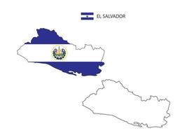 El Salvador map city vector divided by outline simplicity style. Have 2 versions, black thin line version and color of country flag version. Both map were on the white background.