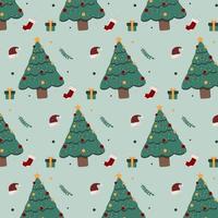 All Christmas tree, hat and christmas  elements background seamless pattern in vector. vector