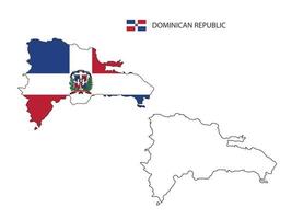 Dominican Replublic map city vector divided by outline simplicity style. Have 2 versions, black thin line version and color of country flag version. Both map were on the white background.