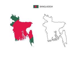 vector de ciudad de mapa de bangladesh dividido por estilo de simplicidad de contorno. tiene 2 versiones, versión de línea delgada negra y versión de color de bandera de país. ambos mapas estaban en el fondo blanco.