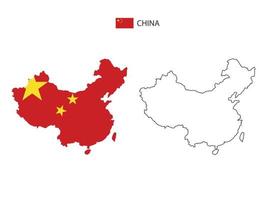 China map city vector divided by outline simplicity style. Have 2 versions, black thin line version and color of country flag version. Both map were on the white background.