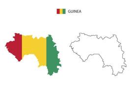 Guinea map city vector divided by outline simplicity style. Have 2 versions, black thin line version and color of country flag version. Both map were on the white background.