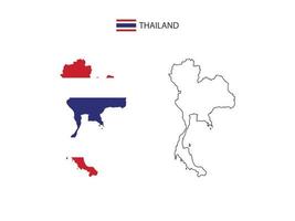 vector de ciudad de mapa de tailandia dividido por estilo de simplicidad de contorno. tiene 2 versiones, versión de línea delgada negra y versión de color de bandera de país. ambos mapas estaban en el fondo blanco.