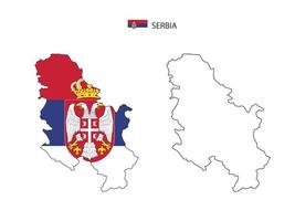 Serbia map city vector divided by outline simplicity style. Have 2 versions, black thin line version and color of country flag version. Both map were on the white background.