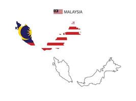 vector de ciudad de mapa de malasia dividido por estilo de simplicidad de contorno. tiene 2 versiones, versión de línea delgada negra y versión de color de bandera de país. ambos mapas estaban en el fondo blanco.