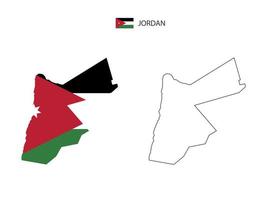 Jordan map city vector divided by outline simplicity style. Have 2 versions, black thin line version and color of country flag version. Both map were on the white background.