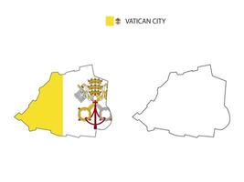 vector de la ciudad del mapa de la ciudad del vaticano dividido por el estilo de simplicidad del contorno. tiene 2 versiones, versión de línea delgada negra y versión de color de bandera de país. ambos mapas estaban en el fondo blanco.