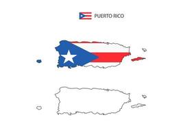 vector de ciudad de mapa de puerto rico dividido por estilo de simplicidad de contorno. tiene 2 versiones, versión de línea delgada negra y versión de color de bandera de país. ambos mapas estaban en el fondo blanco.