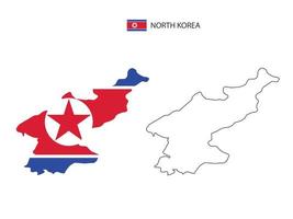 vector de ciudad de mapa de corea del norte dividido por estilo de simplicidad de contorno. tiene 2 versiones, versión de línea delgada negra y versión de color de bandera de país. ambos mapas estaban en el fondo blanco.