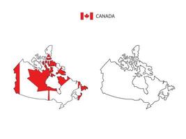 vector de ciudad de mapa de canadá dividido por estilo de simplicidad de contorno. tiene 2 versiones, versión de línea delgada negra y versión de color de bandera de país. ambos mapas estaban en el fondo blanco.