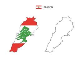 vector de ciudad de mapa de líbano dividido por estilo de simplicidad de contorno. tiene 2 versiones, versión de línea delgada negra y versión de color de bandera de país. ambos mapas estaban en el fondo blanco.